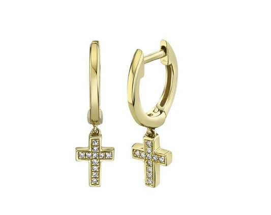 Diamond Cross Huggie Earrings