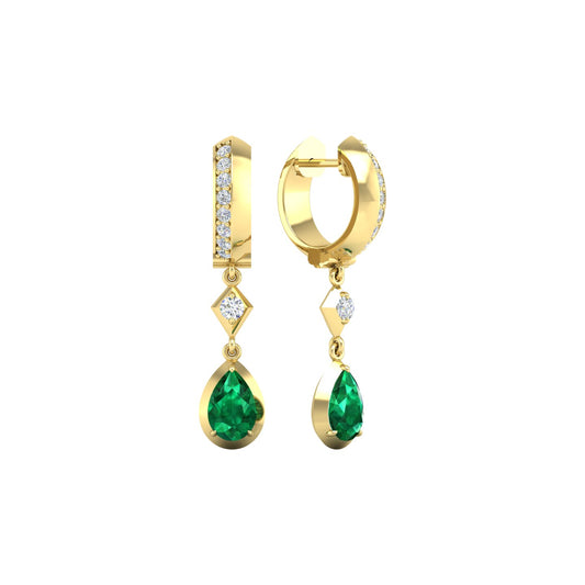 Emerald and Diamond Huggie Drop Earrings