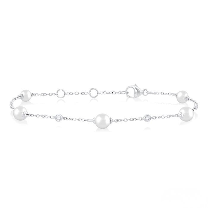 Pearl and Diamond Station Bracelet