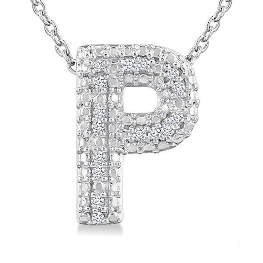 Sterling Silver Diamond 'P' Initial Pendant