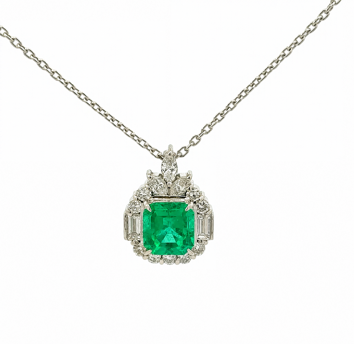 Emerald and Diamond Platinum Pendant