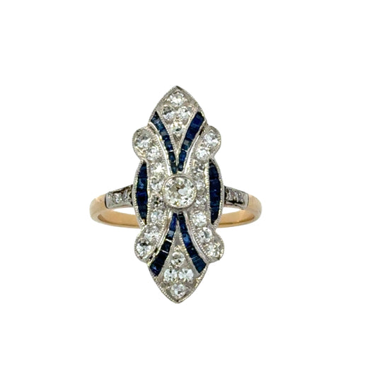 Estate Art Deco Diamond and Sapphire Ring