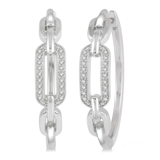 Sterling Silver Round Cut Diamond Paper Clip Hoop Earring