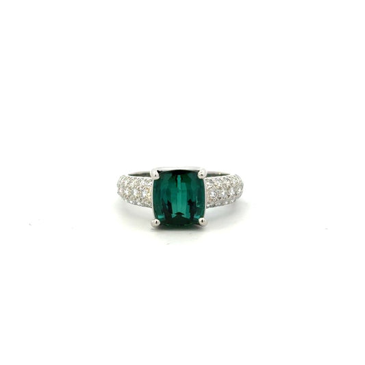 Green Tourmaline and Diamond Platinum Ring