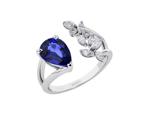 Simon G. Sapphire Pear and Diamond Ring