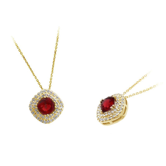 Colored Stone Ruby and Diamond Pendant