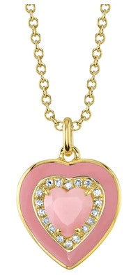 Shy Opal and Diamond Heart Necklace