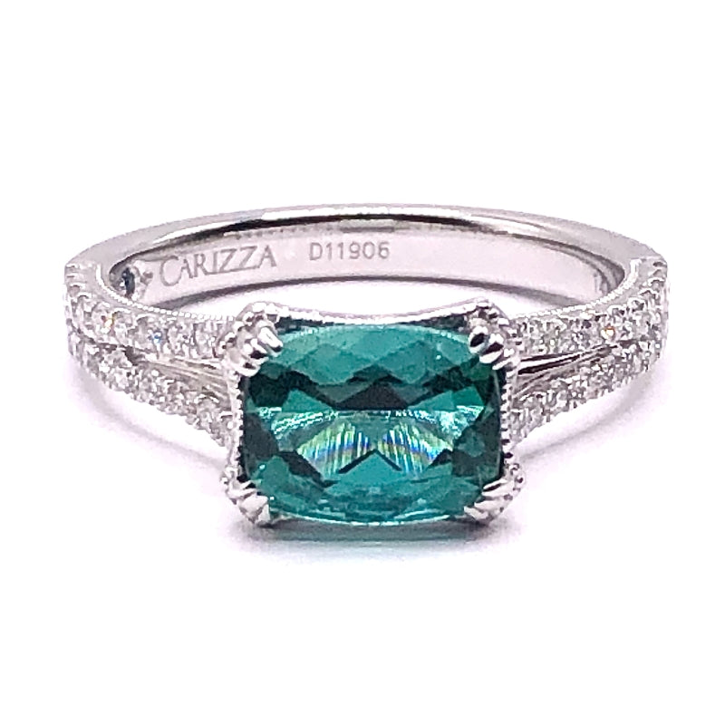 Green Cushion Tourmaline/Diamond  Ring