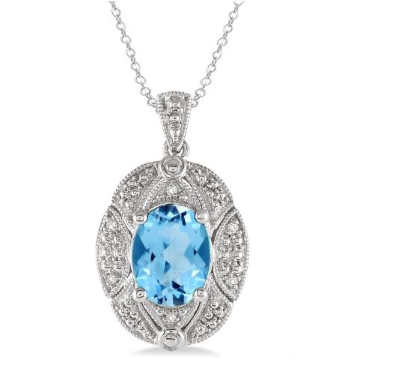 Sterling Silver Blue Topaz and Diamond Pendant