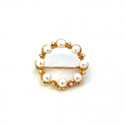 Estate Pearl and Diamond Brooch