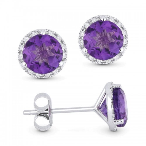 Amethyst & Diamond Earrings, 1.60Ctw Amethyts