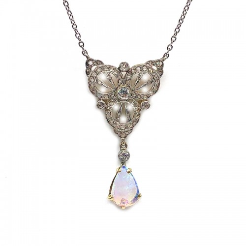 Estate Pear Opal & Diamond Necklace