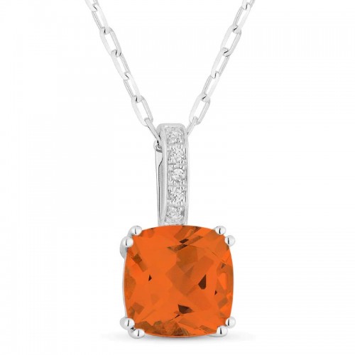 Created Orange Corundum & Diamond Pendant