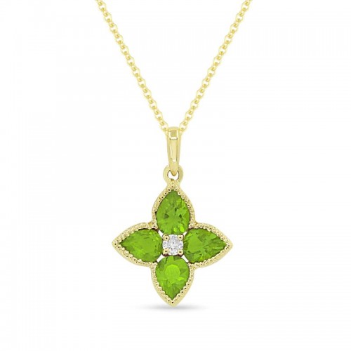 Flower Design Peridot & Diamond Pendant