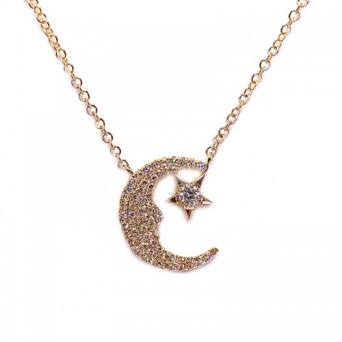 Diamond Moon and Star Necklace