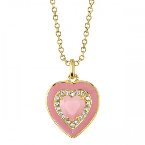 Pink Opal/Diamond Heart Necklace