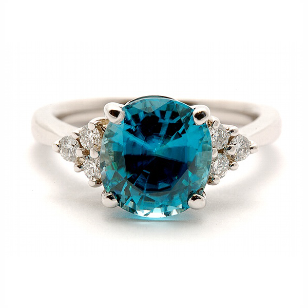 Ladies Blue Zircon & Diamond Ring