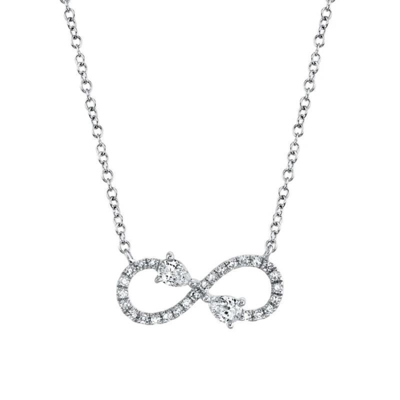 Lady's White 14 Karati Infinity Pendant Necklave With 0.22Tw Round Diamonds