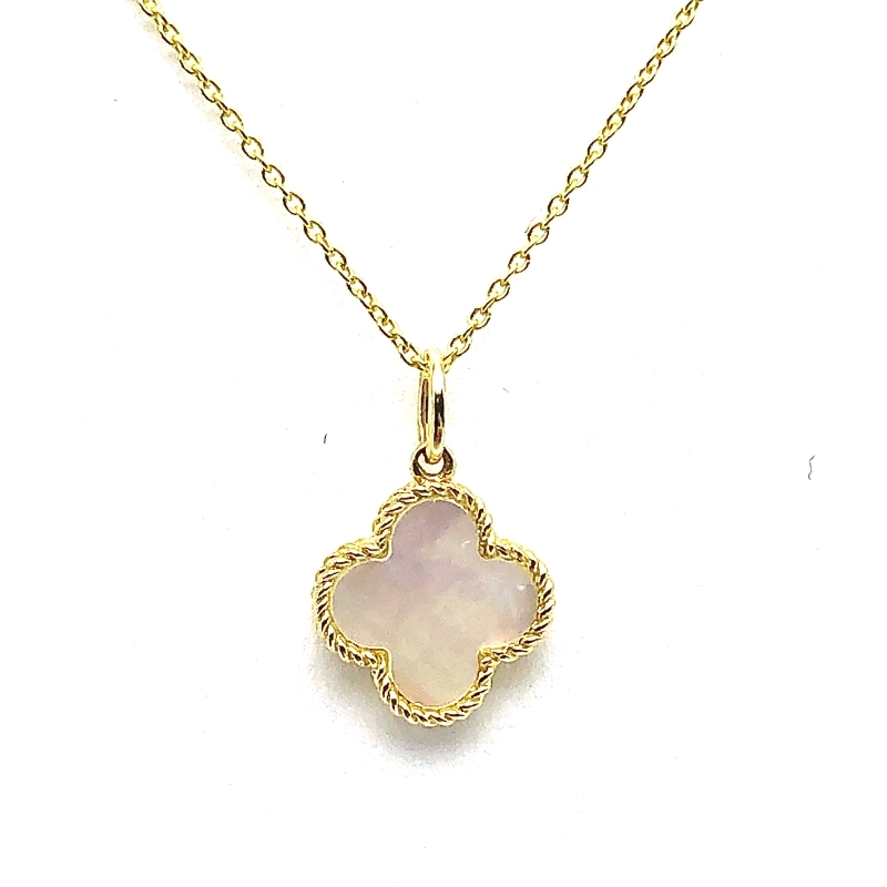 Long Gold Mother of Pearl Designer Inspired Clover Necklace