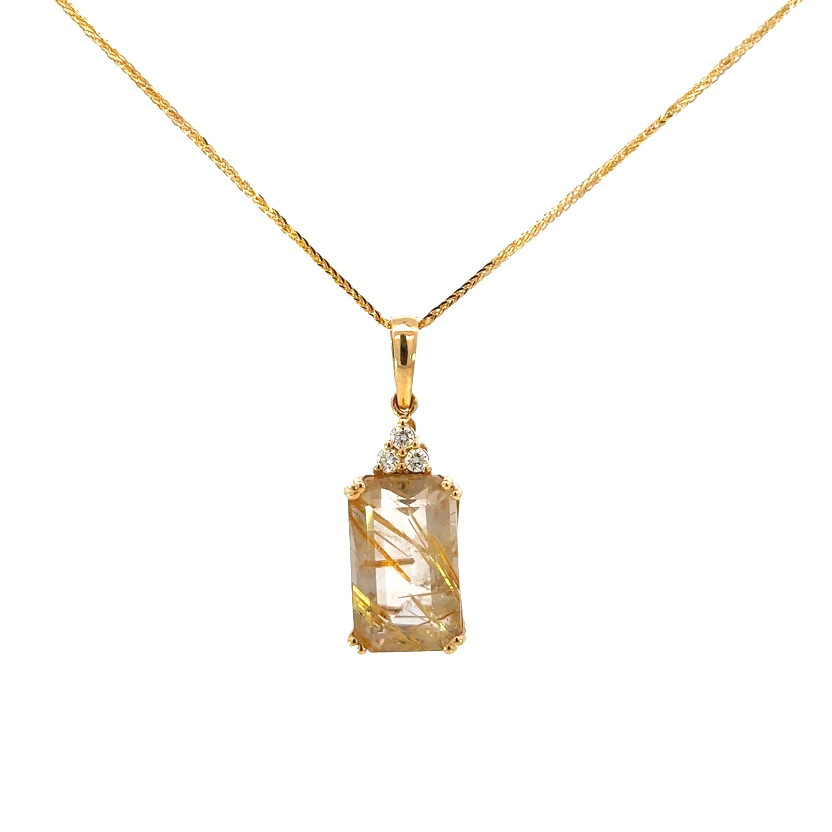 Rutilated Quartz and Diamond Pendant