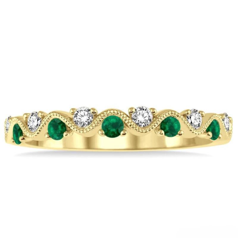 Diamond & Emerald  Wedding Band