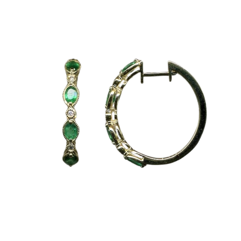 Emerald and Diamond Hoop Earrings