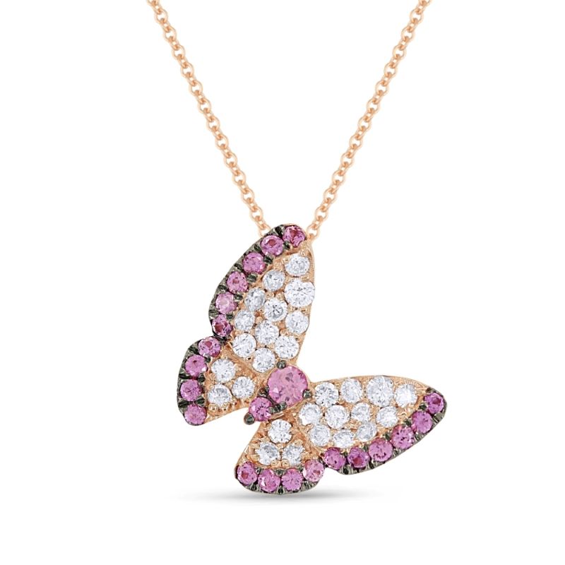 Pink Sapphire & Diamond Butterfly Necklace - 002-230-01592