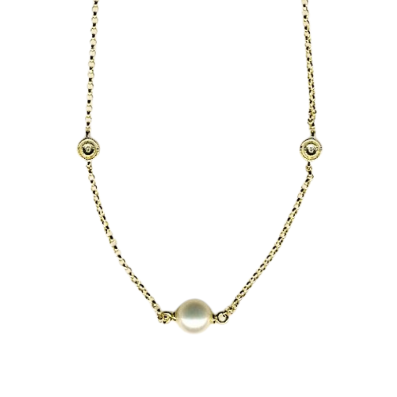 Pearl and Diamond Station Necklace